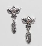 Sacred Hawk Feather Drop Earrings - Silver