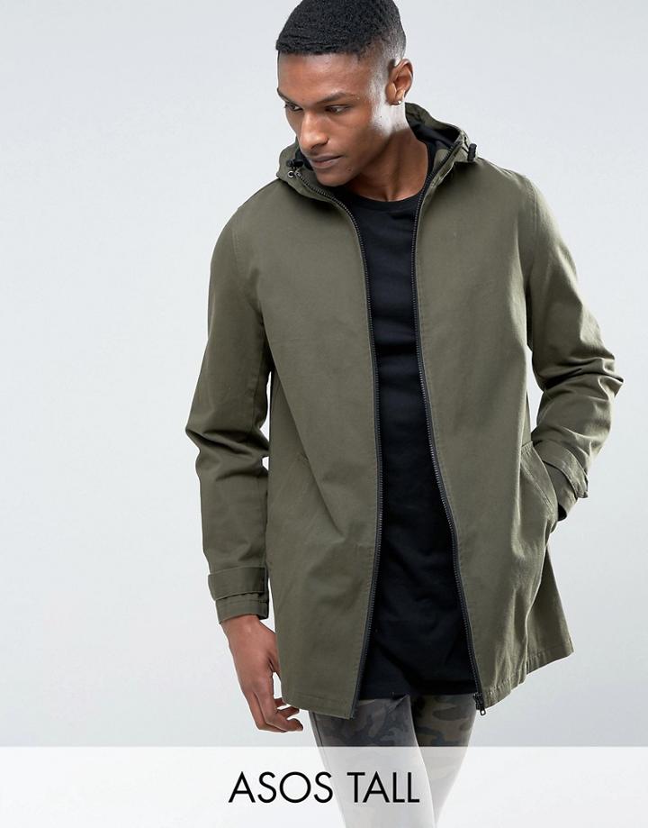 Asos Tall Lightweight Parka Jacket In Khaki - Green