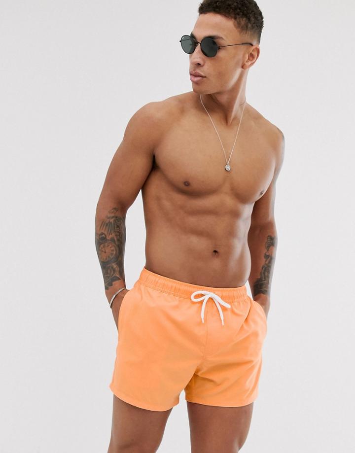 Asos Design Swim Short In Orange In Short Length-blue