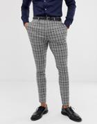 Asos Design Super Skinny Suit Pants In Gray Tonal Check Jersey - Gray