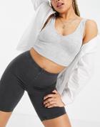 Only Crop Top With Seam Detail In Gray-grey