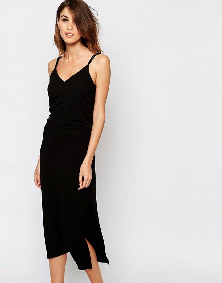 Warehouse Strappy Back Midi Dress - Black