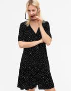 Monki Winona Polka Dot Button Through Mini Dress In Black