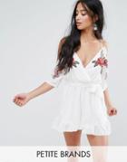 Parisian Petite Romper With Rose Embroidery - White