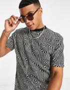 River Island Warped Jacquard T-shirt In Black