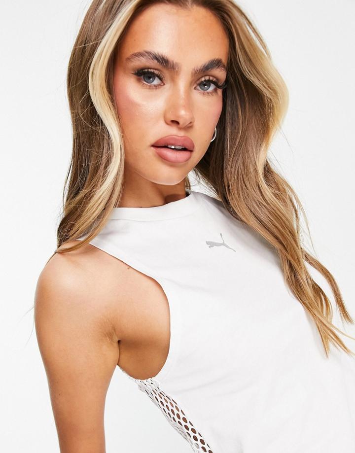 Puma Tank With Mesh Detail In White