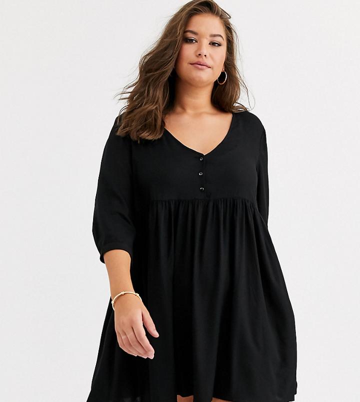 Simply Be V Neck Smock Dress In Black