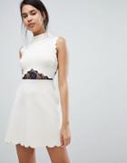 Asos Scallop & Lace A Line Mini Dress - Beige