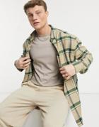 Asos Design 90s Oversized Check Shirt In Beige And Green-neutral