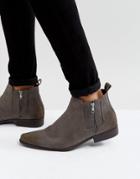 Asos Chelsea Boots In Gray Faux Suede With Zips - Gray