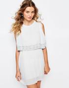 Darccy Cold Shoulder Boho Mini Dress With Lace Trim - Blue