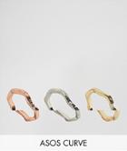Asos Curve Pack Of 3 Hammered Stacking Rings - Gold