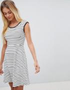 Gilli Stripe Skater Dress With Cut Out Back - Cream