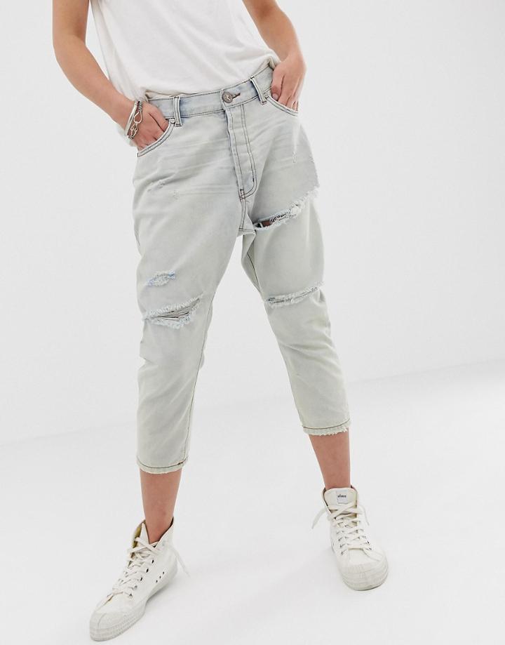 One Teaspoon Kingpins Cropped Jean With Rips - Blue