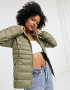 Only Padded Jacket With Hood In Khaki-blues