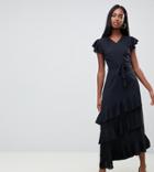 Vero Moda Tall Ruffle Sleeve Asymmetric Maxi Dress - Black
