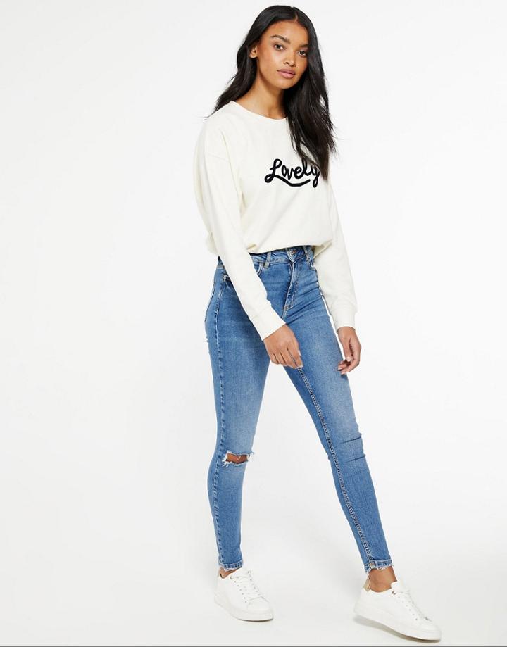 New Look Fray Hem Midrise Jeans In Blue-blues