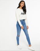 New Look Fray Hem Midrise Jeans In Blue-blues
