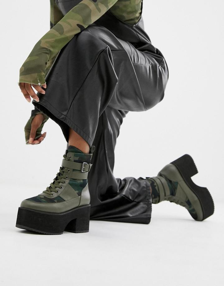 Asos Design Arlie Chunky Lace Up Boots - Green