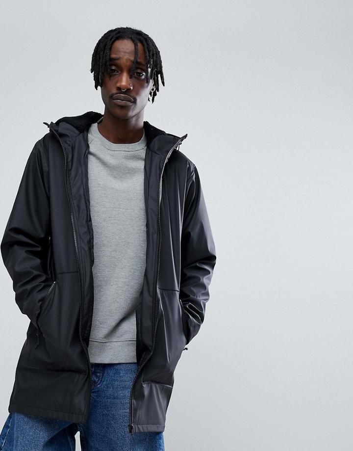 Asos Shower Resistant Rain Coat With Fleece Lined Hood In Black - Black