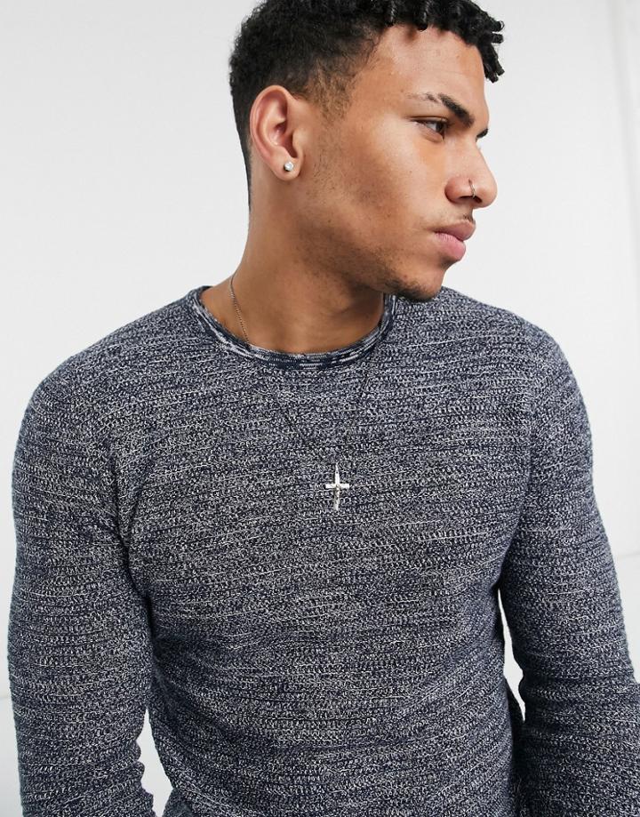Only & Sons Crew Neck Sweater In Navy Blue-blues