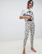 Asos Design Mickey Mouse Exclusive 90th Birthday Boxy Tee And Legging Pyjama Set - Gray