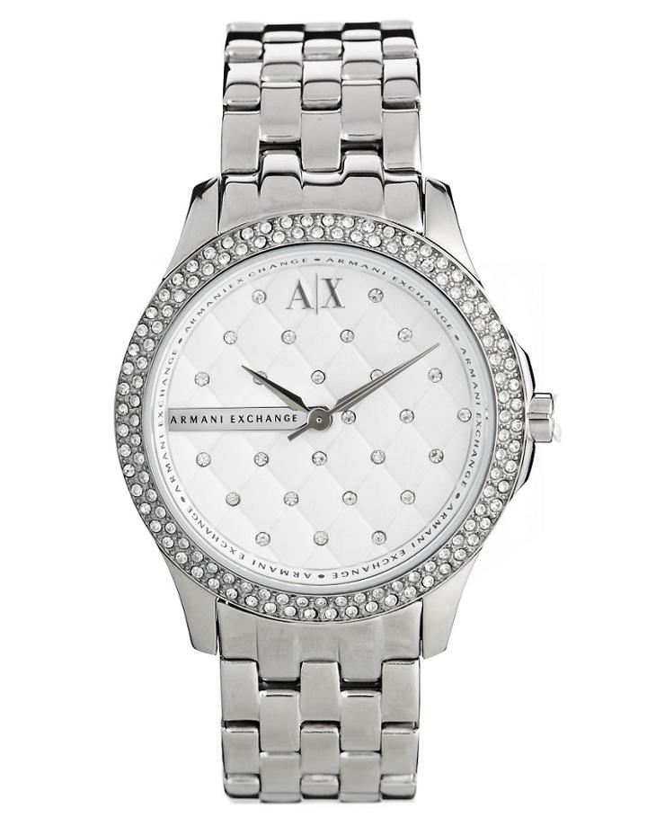 Armani Exchange Lady Hampton Silver Rhinestone Watch - Silver