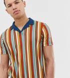 Asos Design Tall Revere Collar Polo In Vertical Stripes - Multi