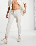 Jack & Jones Intelligence Cuffed Cargo Pants In Linen Blend Off White-neutral