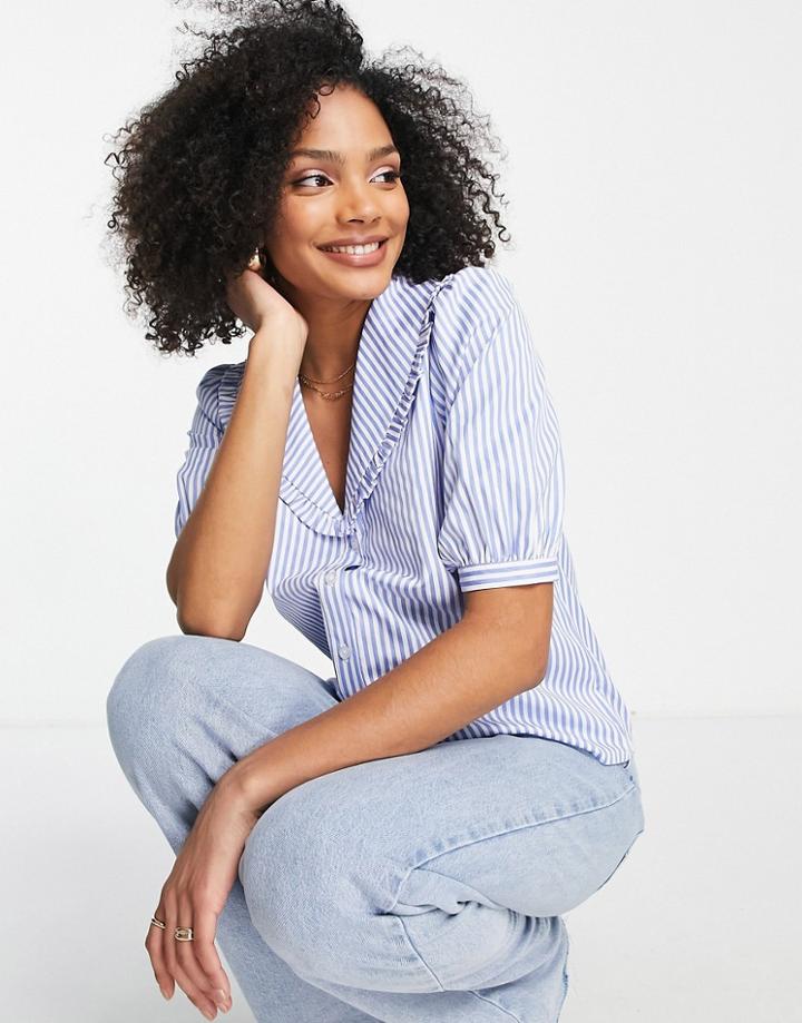 Nobody's Child Oversized Collar Blouse In Blue Stripe