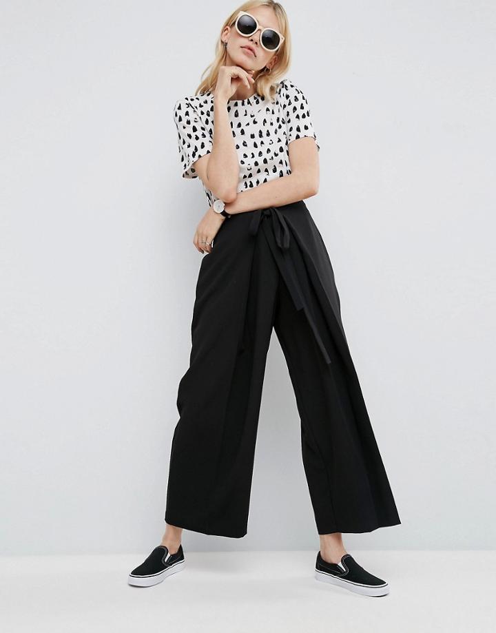 Asos Clean Pleat Pants With Waist Tie Detail - Black