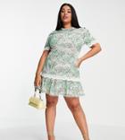 Never Fully Dressed Plus Contrast Lace Mini Dress In Mint Sea Shell-green