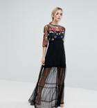 Asos Petite Mesh Maxi Dress With Embroidery - Black