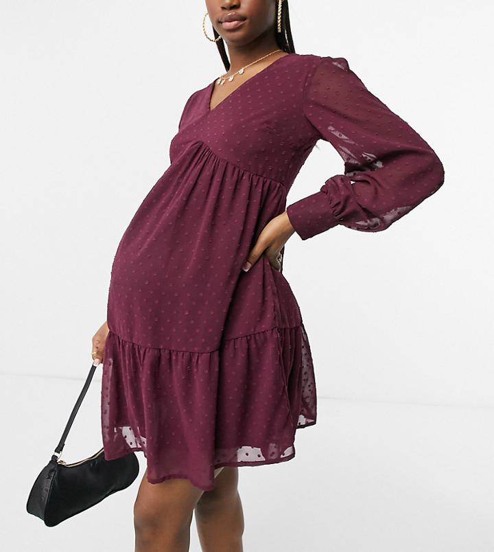 Violet Romance Maternity Mini Smock Dress In Burgundy-red