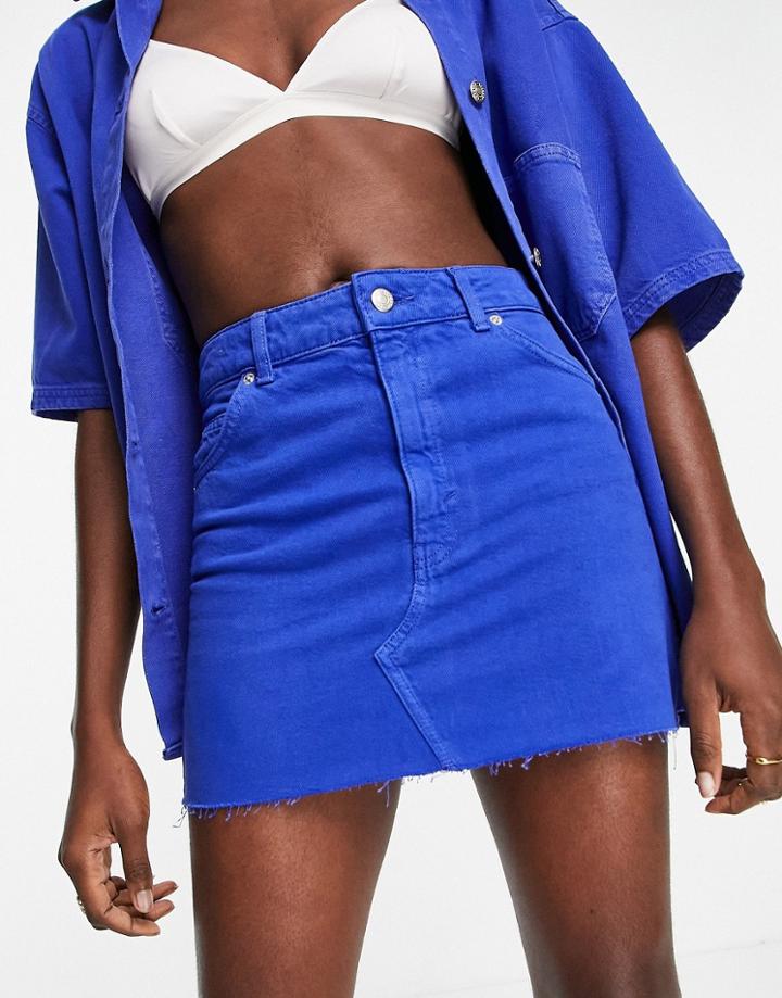Topshop High Waist Denim Skirt In Cobalt - Part Of A Set-blue