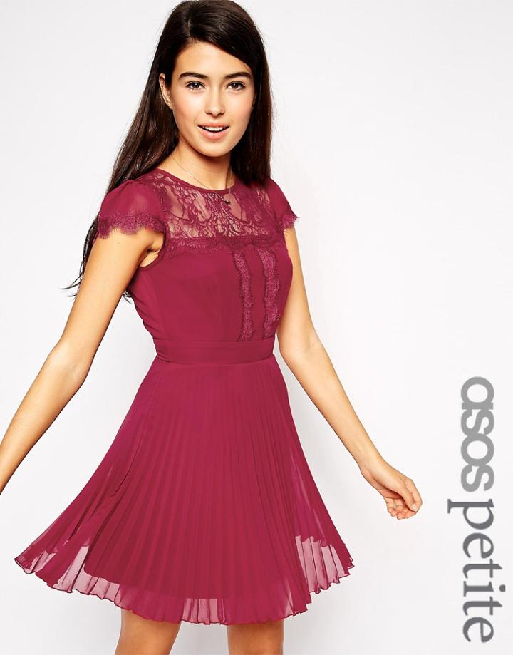 Asos Petite Exclusive Skater Dress With Lace Insert And Cap Sleeve - Wine $37.00