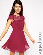 Asos Petite Exclusive Skater Dress With Lace Insert And Cap Sleeve - Wine $37.00