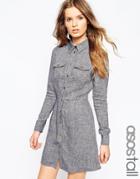Asos Tall A-line Shirt Dress In Linen Denim - Blue