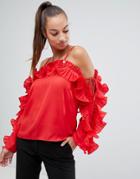 Ax Paris Red Frill Blouse - Red