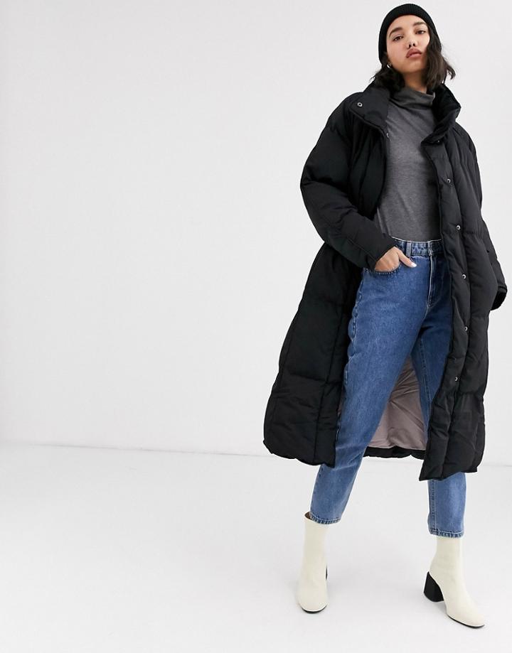 Native Youth Oversized Longline Padded Jacket-black