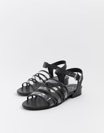 St Sana Clear Flat Sandals-black