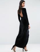 Madam Rage Velvet Maxi Dress With Rouched Detail - Black