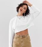 Collusion Crop T-shirt With Raw Hem With Front Print - White