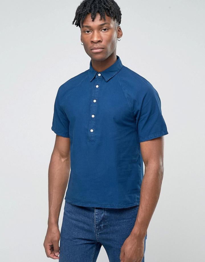 Bethnals Alex Short Sleeve Shirt With Half Placket - Navy