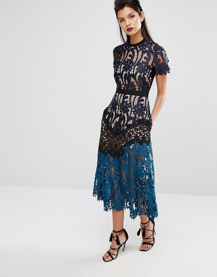 Self Portrait Prairie Midi Dress - Black