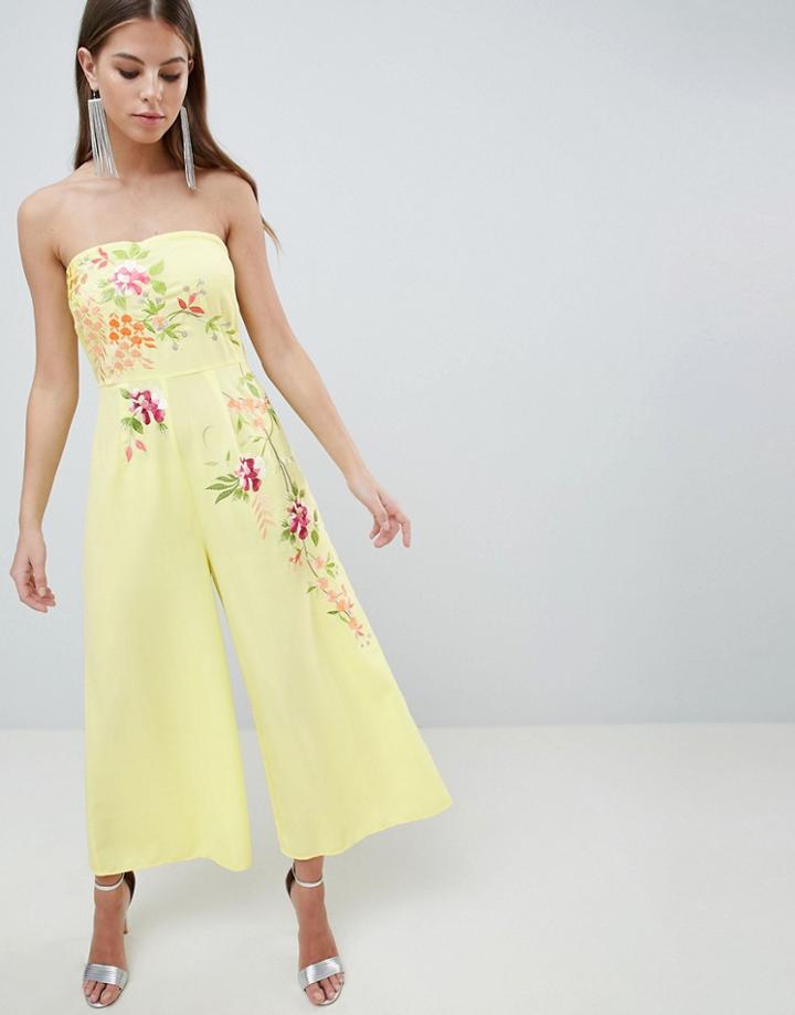 Asos Design Bandeau Jumpsuit With Embroidery-multi