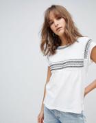 Mango Embroidered Linen Mix Top In White - White