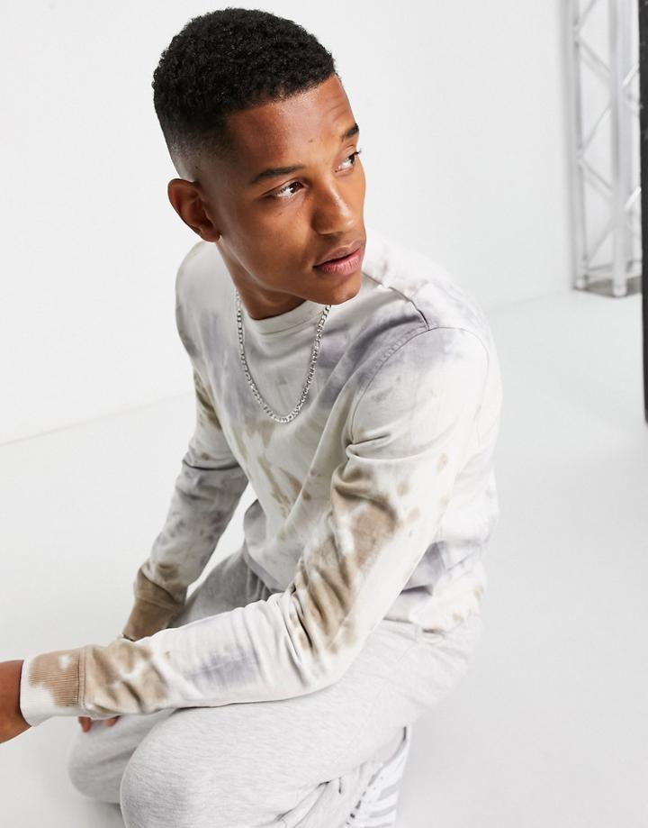 Only & Sons Organic Cotton Sweatshirt In White And Beige Tie-dye