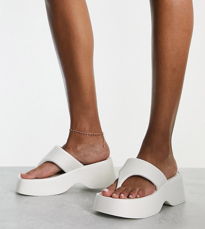 Public Desire Wide Fit Kaye Chunky Flatform Sandals In Off White