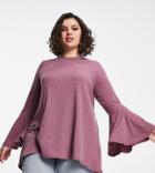 Yours Ribbed Flare Sleeve Top In Mauve-neutral